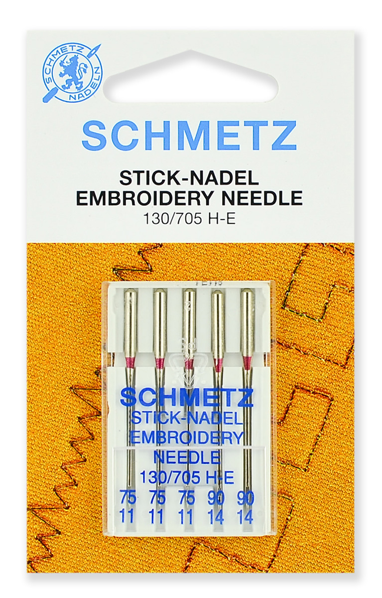 Иглы Schmetz 0706579 130/705H-E Иглы для бытовых швейных машин для вышивки  5 шт разных размеров (№75 3 шт, №90 2 шт) купить в Новосибирске по цене  378.00 руб.